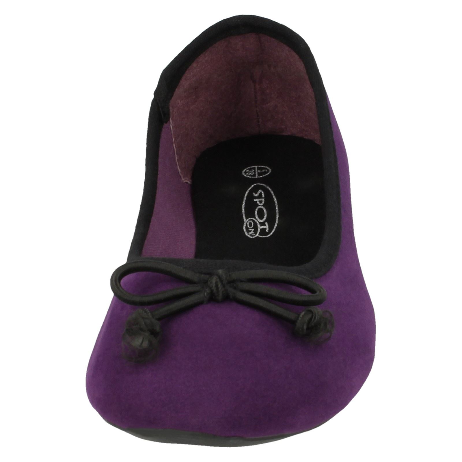 Ladies Spot On Casual Flat Slip On Ballerina Pumps With Bow Trim F8R855