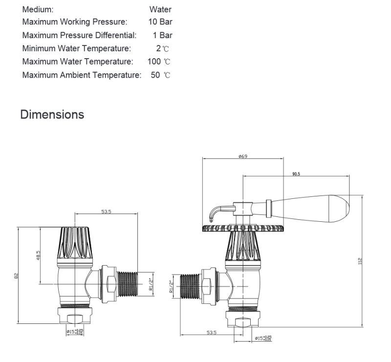 Bentley Levier Traditionnel Radiateur Vannes-Angle Manuel Radiateur Valve Set