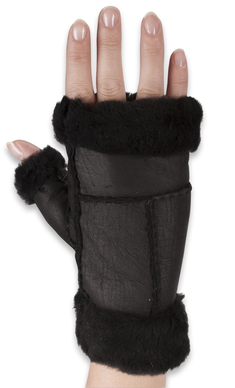 Umschlag an Handgelenk//Fingern Nordvek Damen Schaffell-Handschuhe fingerlos