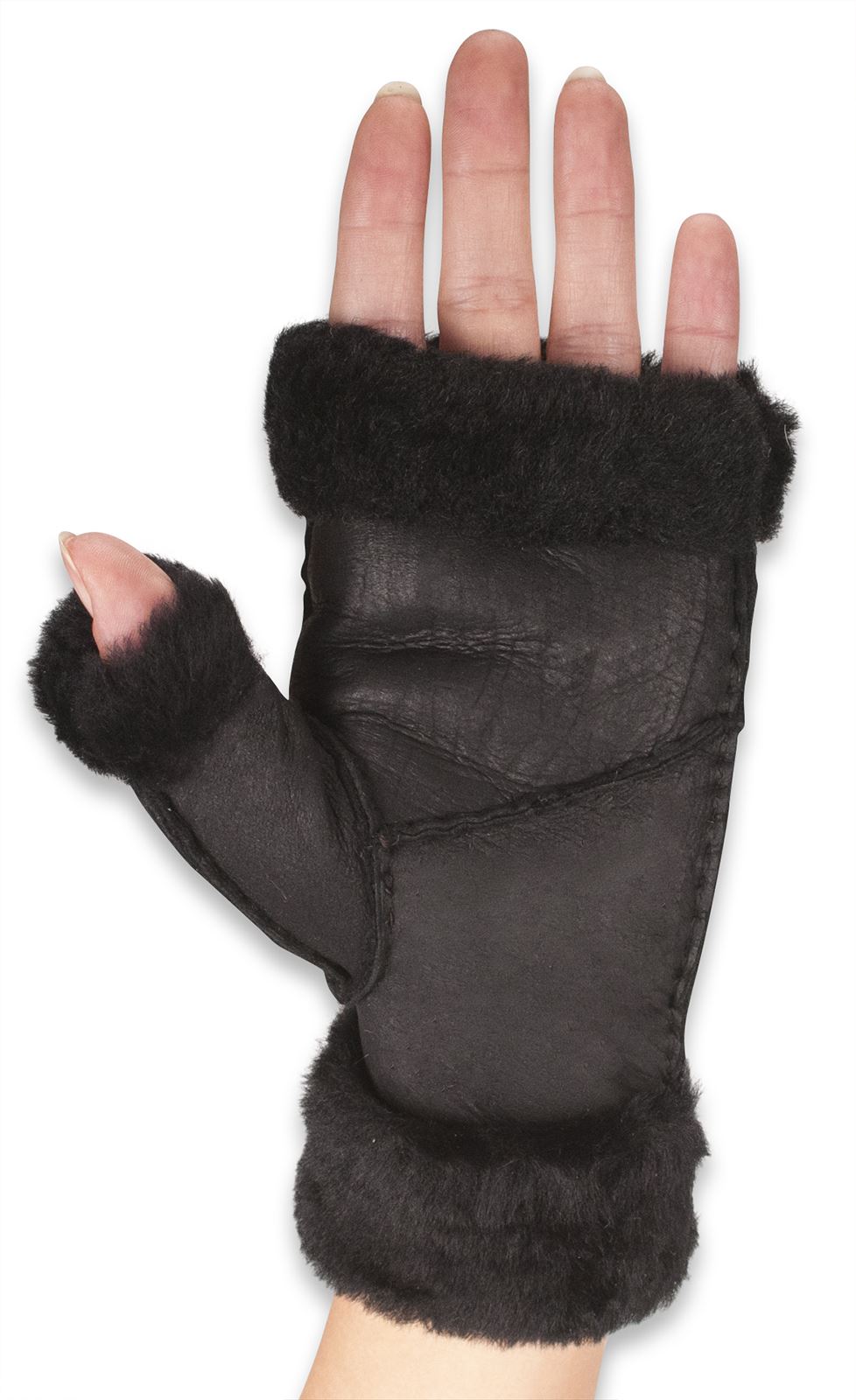 Umschlag an Handgelenk//Fingern Nordvek Damen Schaffell-Handschuhe fingerlos