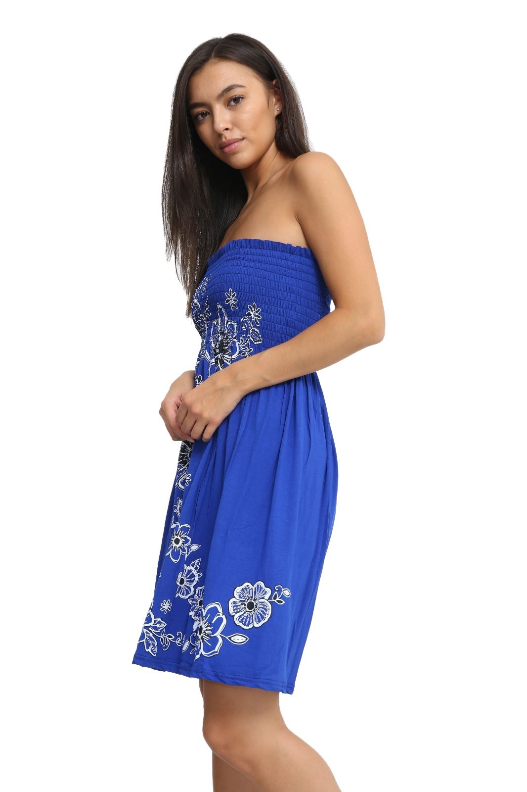 NUOVA linea donna Stampa Floreale Pannello A Fascia Senza Spalline Sheering Svasata Mini Abito Top