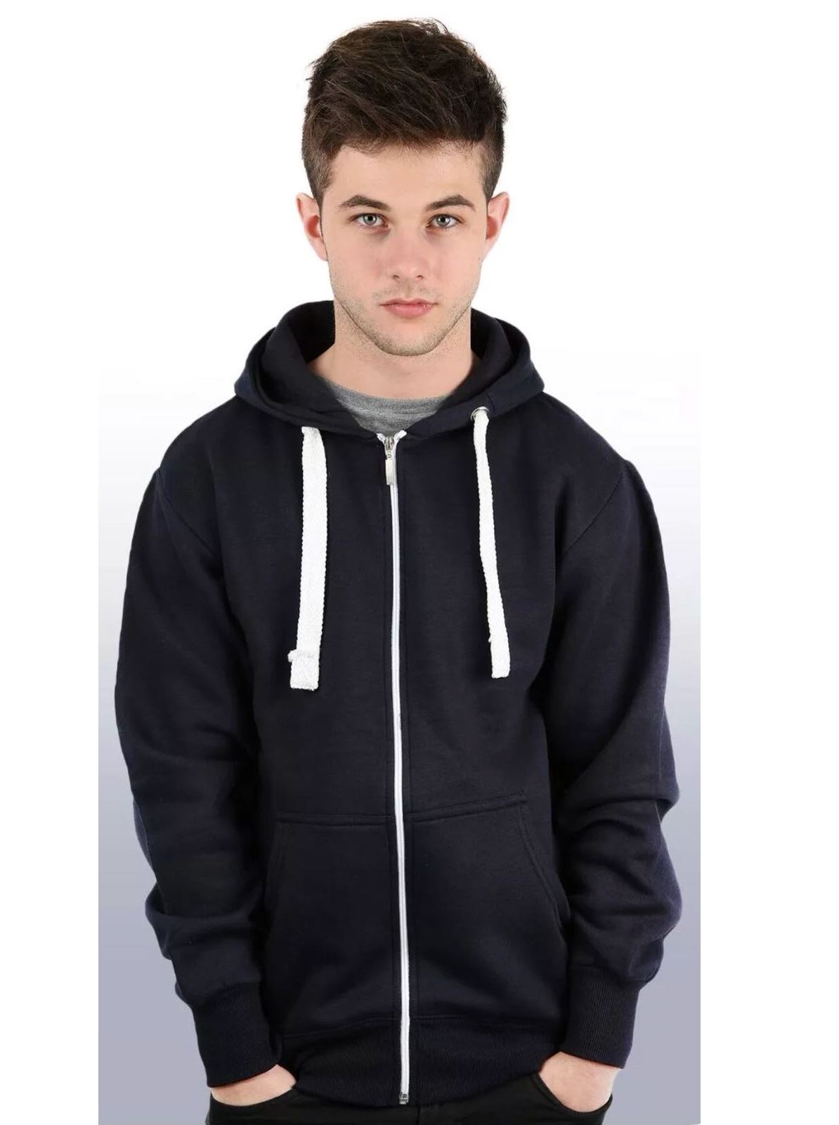 New Mens Plain Hooded Long Sleeve ZipUp Fleece Sweatshirt Hoodie Warm Jacket Top