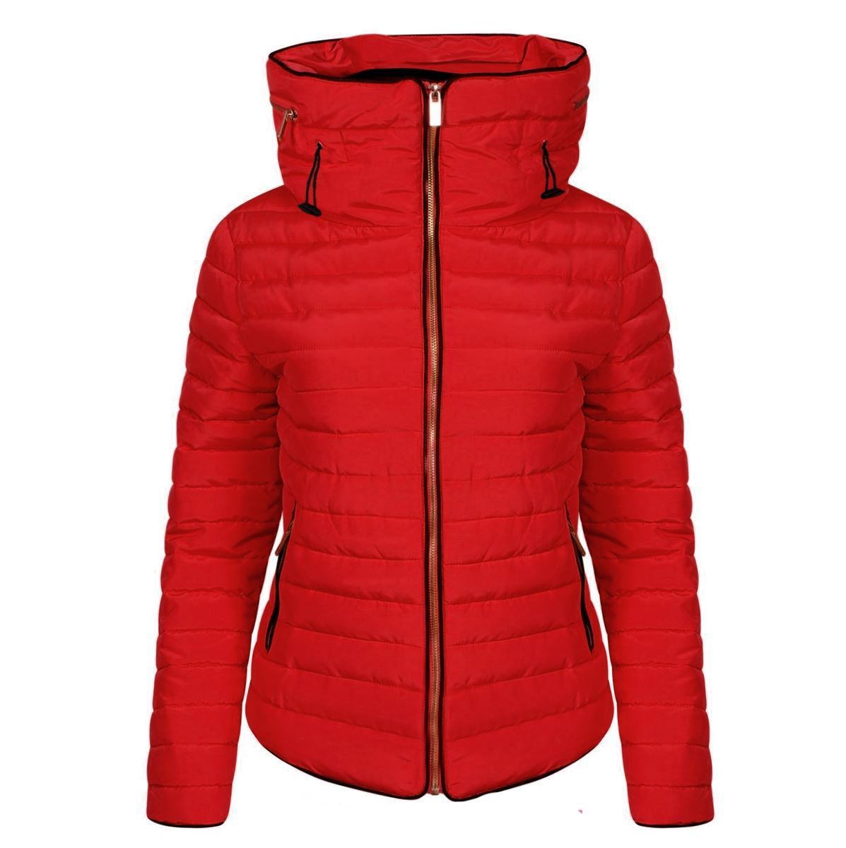 New Womens Quilted Puffer Bubble Padded Jacket Fur Collar Gold Zip Up Thick Coat