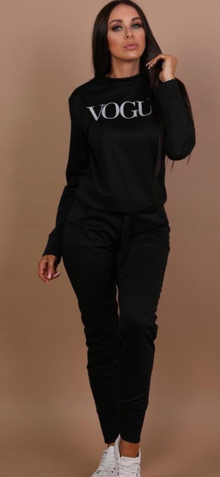 New Womens Vogue Print Top Bottoms Loungewear 2 Pcs Co-Ord Set Fleece Tracksuit