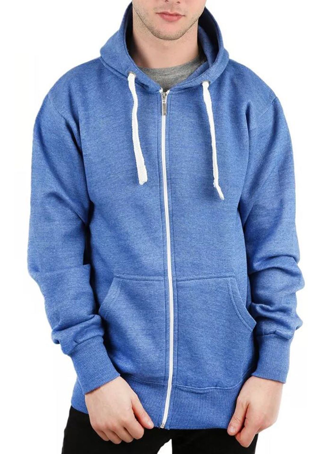 New Mens Plain Hooded Long Sleeve ZipUp Fleece Sweatshirt Hoodie Warm Jacket Top