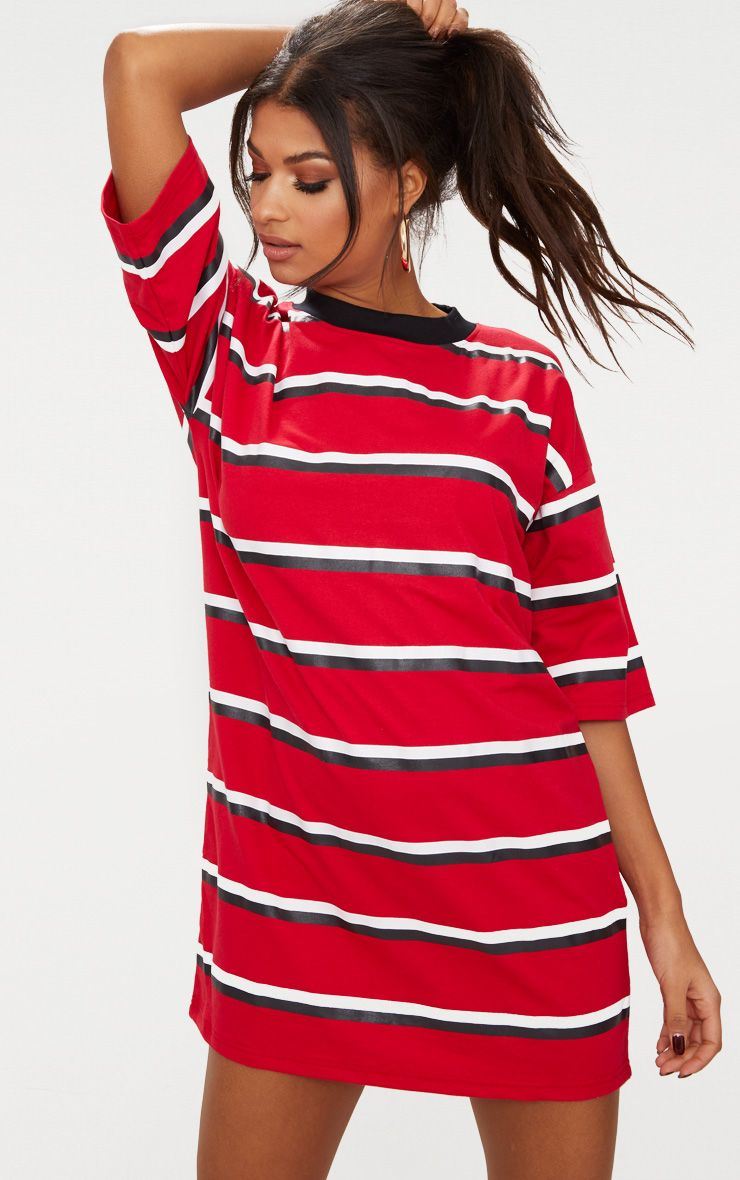 Linea donna Stripe baggy boyfriend maglietta lunga tunica Maiusc vestito Oversize Top