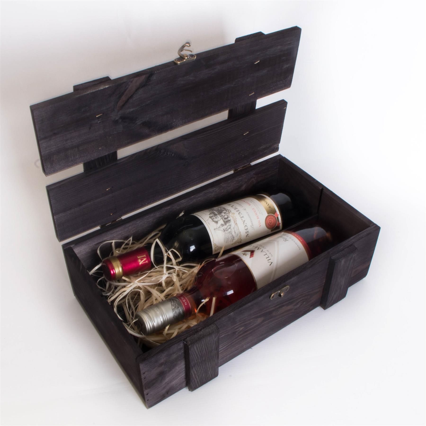 Wine Wooden Presentation Crates Gift Boxes with Hinged Lid /& Clasp BLACK