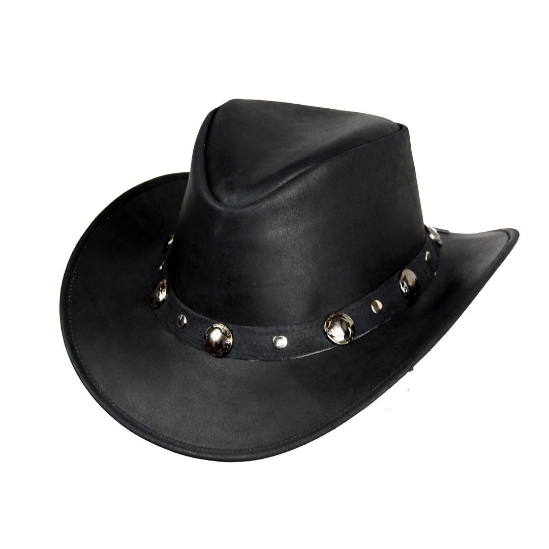 Cowboy Western Stile Cappello di pelle nera in pelle di qualità Cappello Buffalo Coin