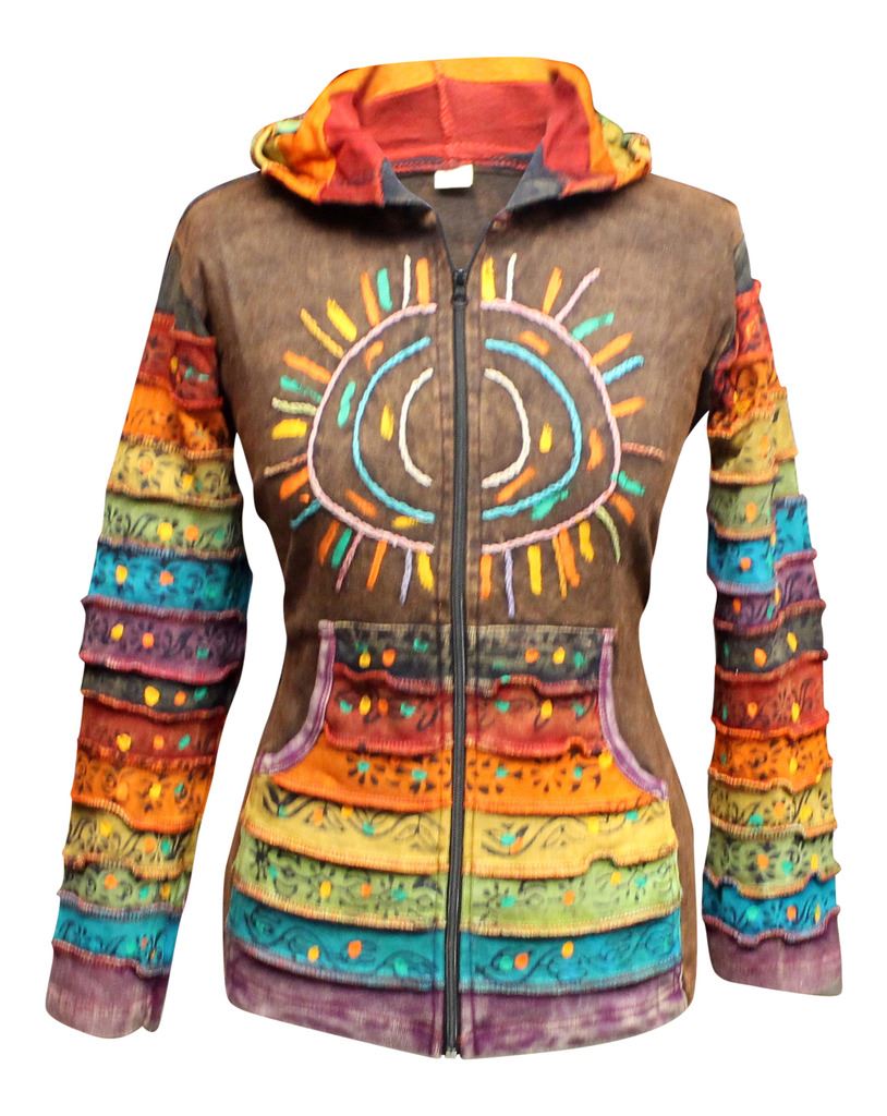 SUN patchwork hippy boho punta Felpa Cardigan Goth PUNKY ARCOBALENO A Maniche Lunghe Giacca