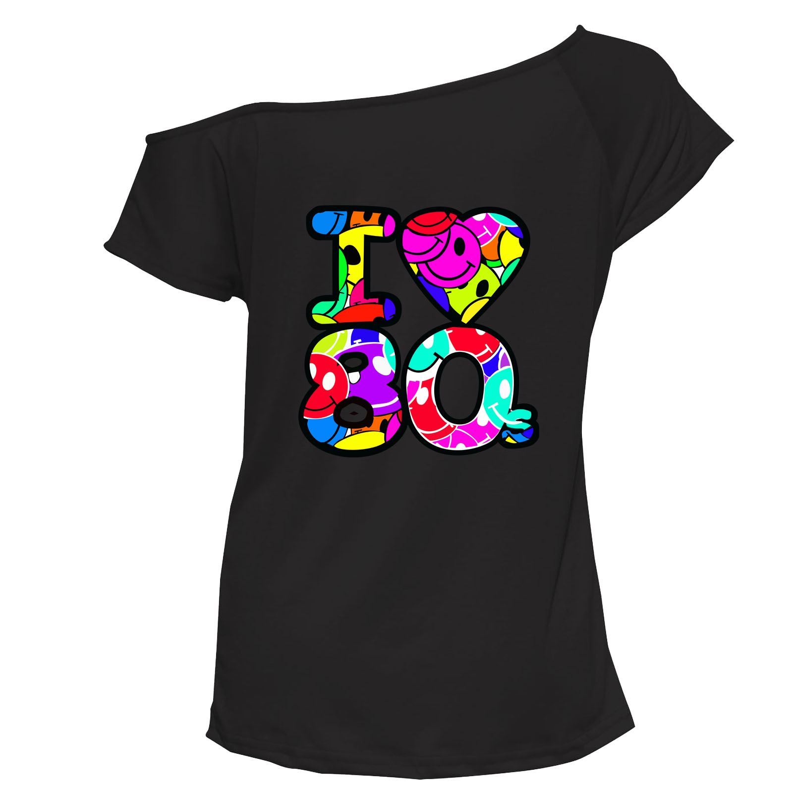 Womens I Love The 80s Print TShirt Ladies Off Shoulder Top Tee Lot 6014792 ®