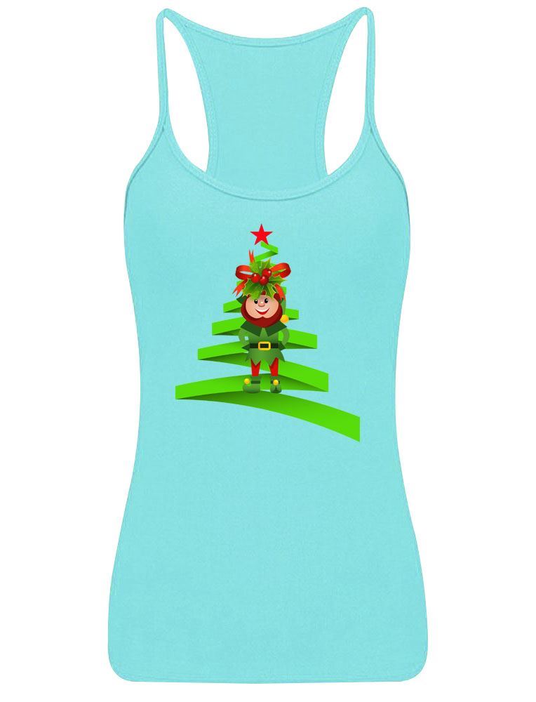 Femmes Elf Arbre de Noël Imprimé à Bretelles Dos Nageur Femmes Lycra Haut Débardeur Été