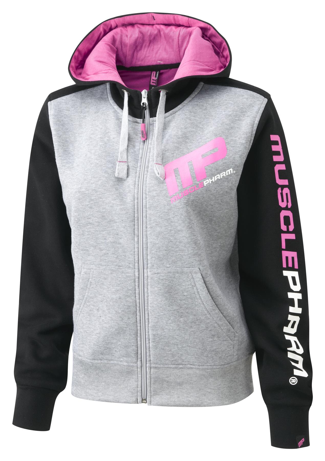 MusclePharm Ladies Contrast Printed Zip Hooded Hoody Gym Sweater Hoodie XS-L