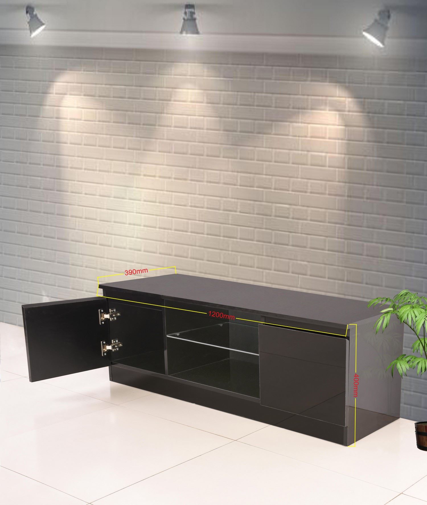 Modern TV Unit Cabinet Stand Sideboard High Gloss Body and Doors LED Light