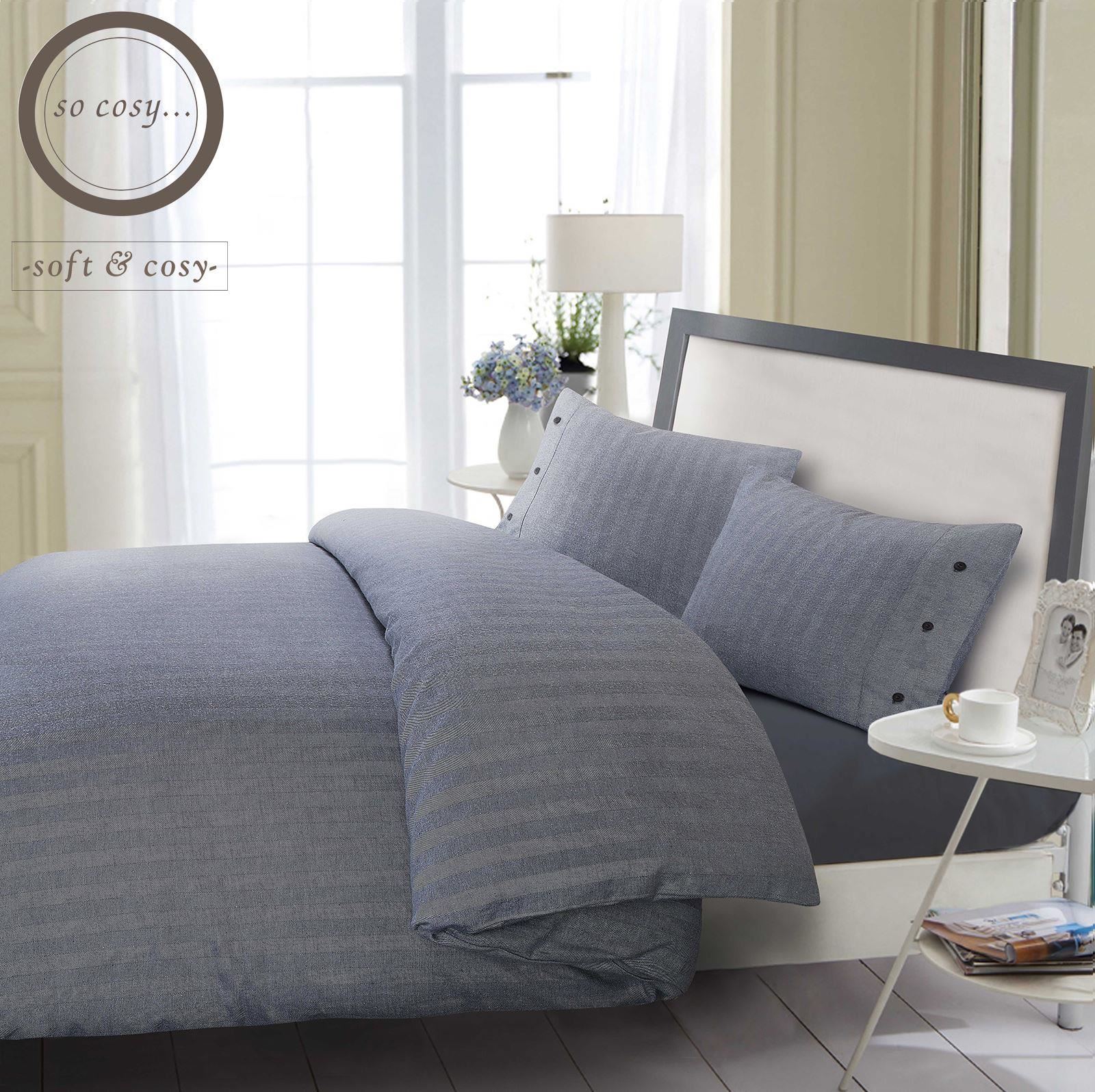 Herringbone Woven 100/% Cotton Flannel Duvet Cover Bedding Set Single Double King