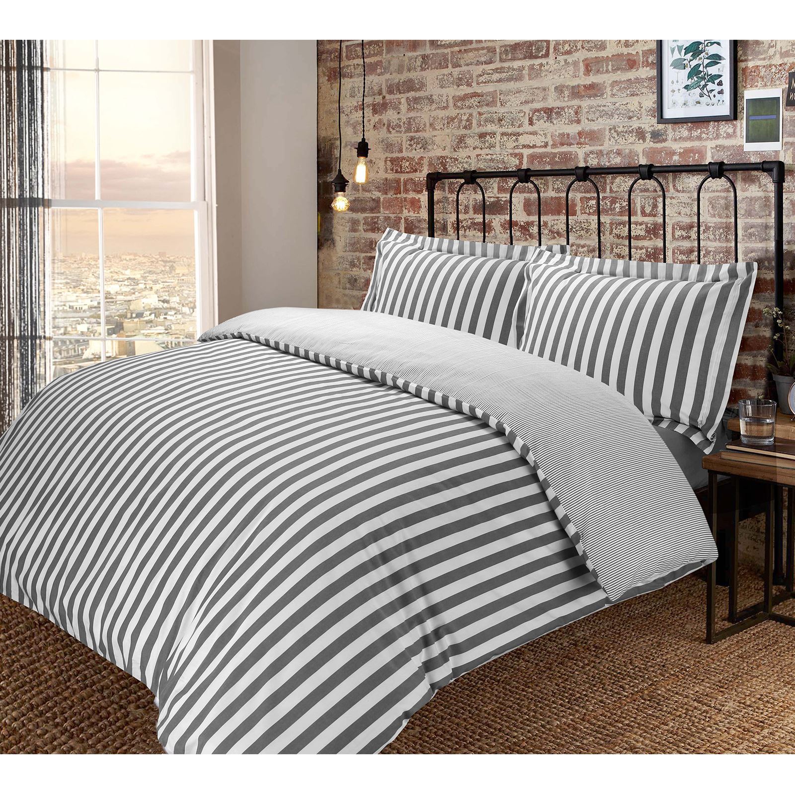 100/% Combed Cotton Duvet Cover Set Bedding Cosy Winter Stripe Yarn Dyed T200