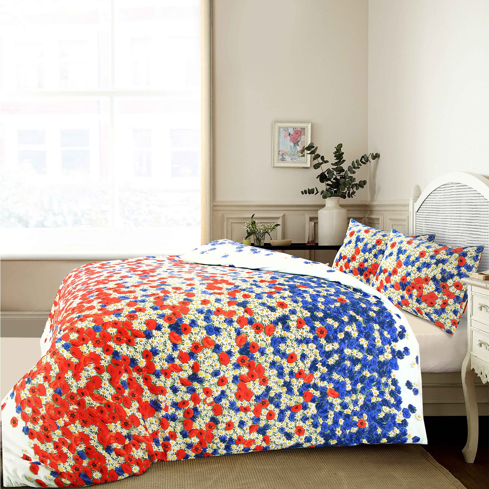 Poppy Floral Summer Duvet Quilt Cover Bedding Bed Linens Set