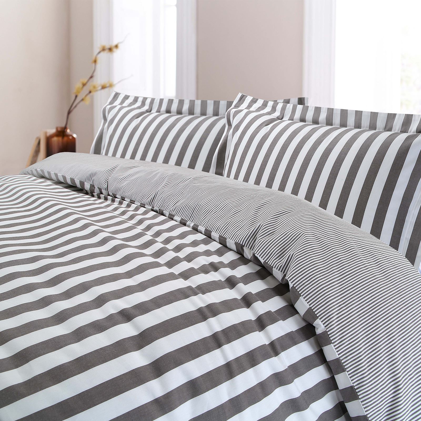 100/% Combed Cotton Duvet Cover Set Bedding Cosy Winter Stripe Yarn Dyed T200