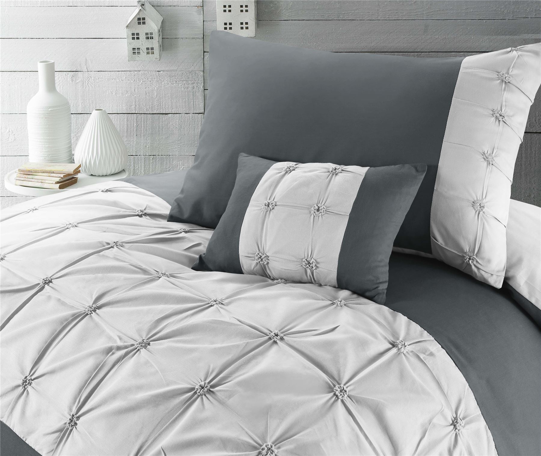 Jones Confection Embellished Cotton Blend Quilt Duvet Cover Set Slate /& Dove