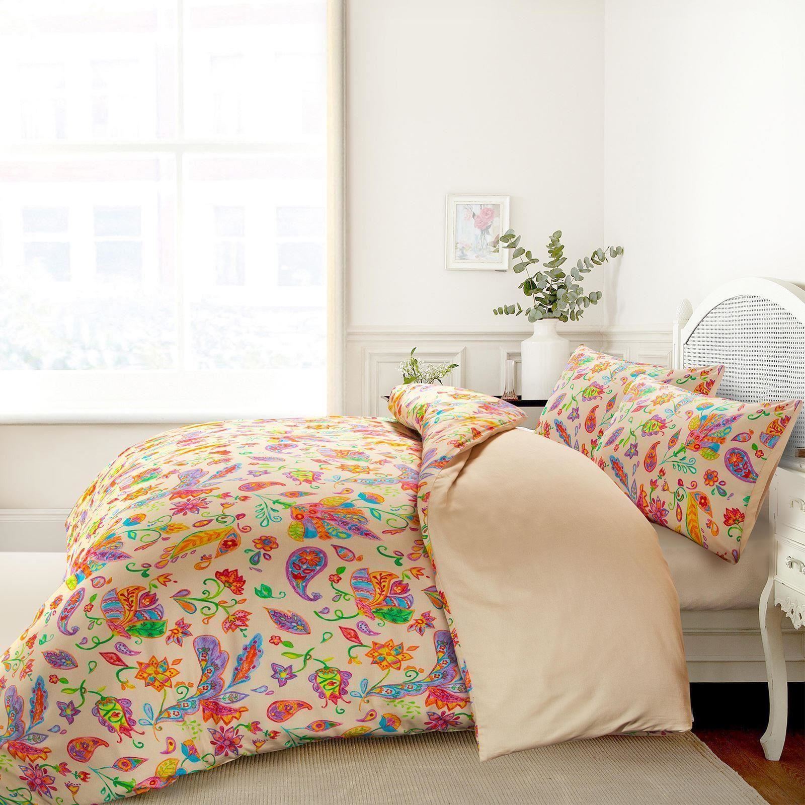 Gemma Hotel Quality Watercolour Paisley 100/%Cotton Sateen Quilt Duvet Cover Set