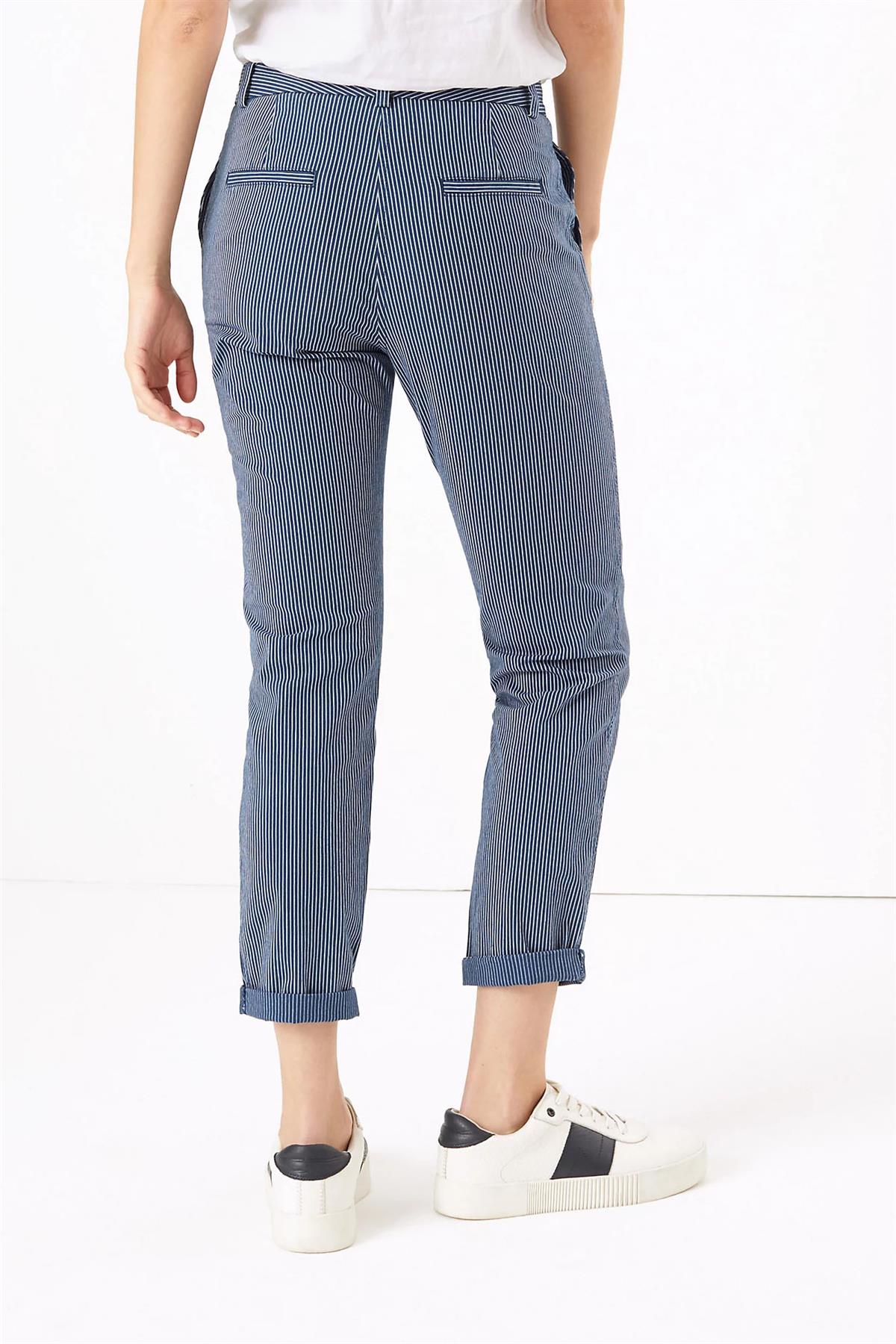 MARKS AND SPENCER Ladies Cotton Striped Chinos Pale Pink Blue White M/&S Trousers