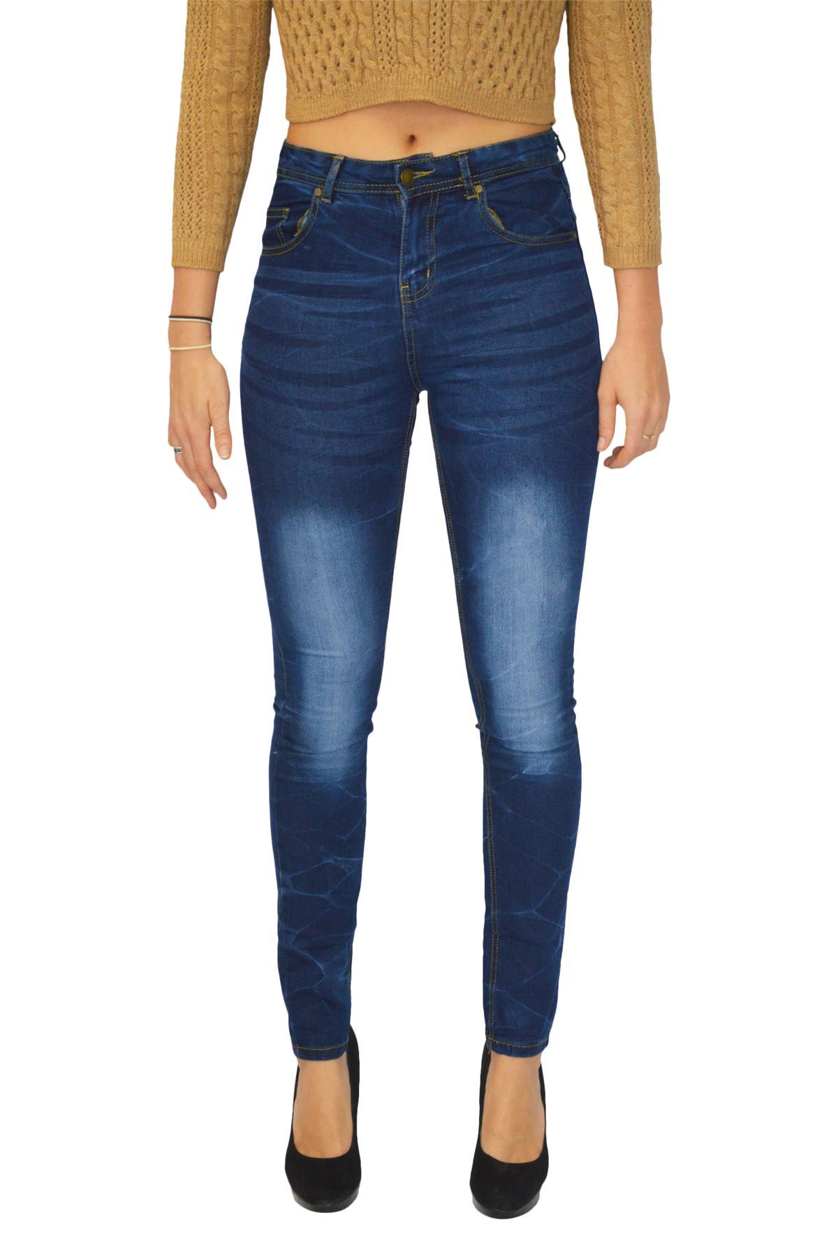 EX New Look Slim Skinny High Rise Jeans in Nero O Blu Scuro Taglia 6 8 10 12