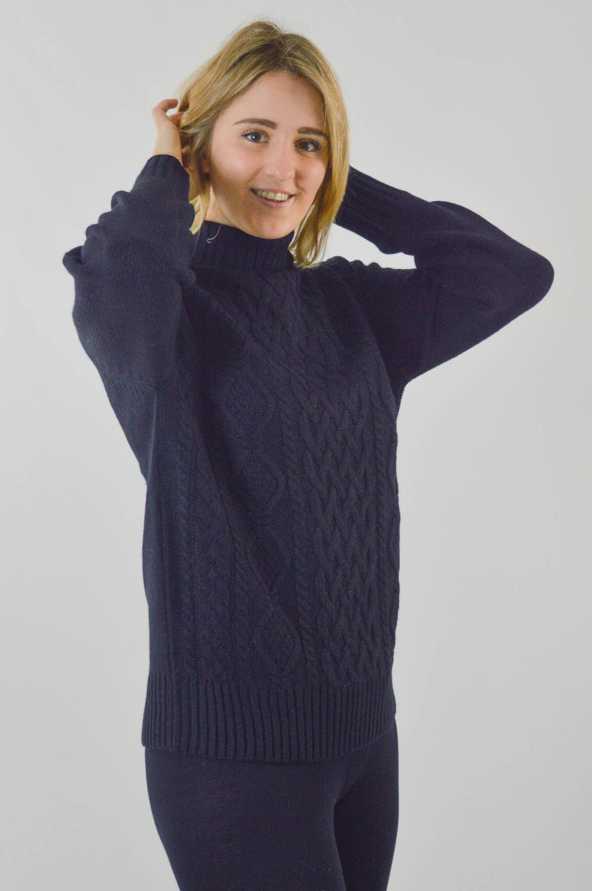 YESSICA Womens Chunky Cable Knit Sweater Polo Neck Jumper