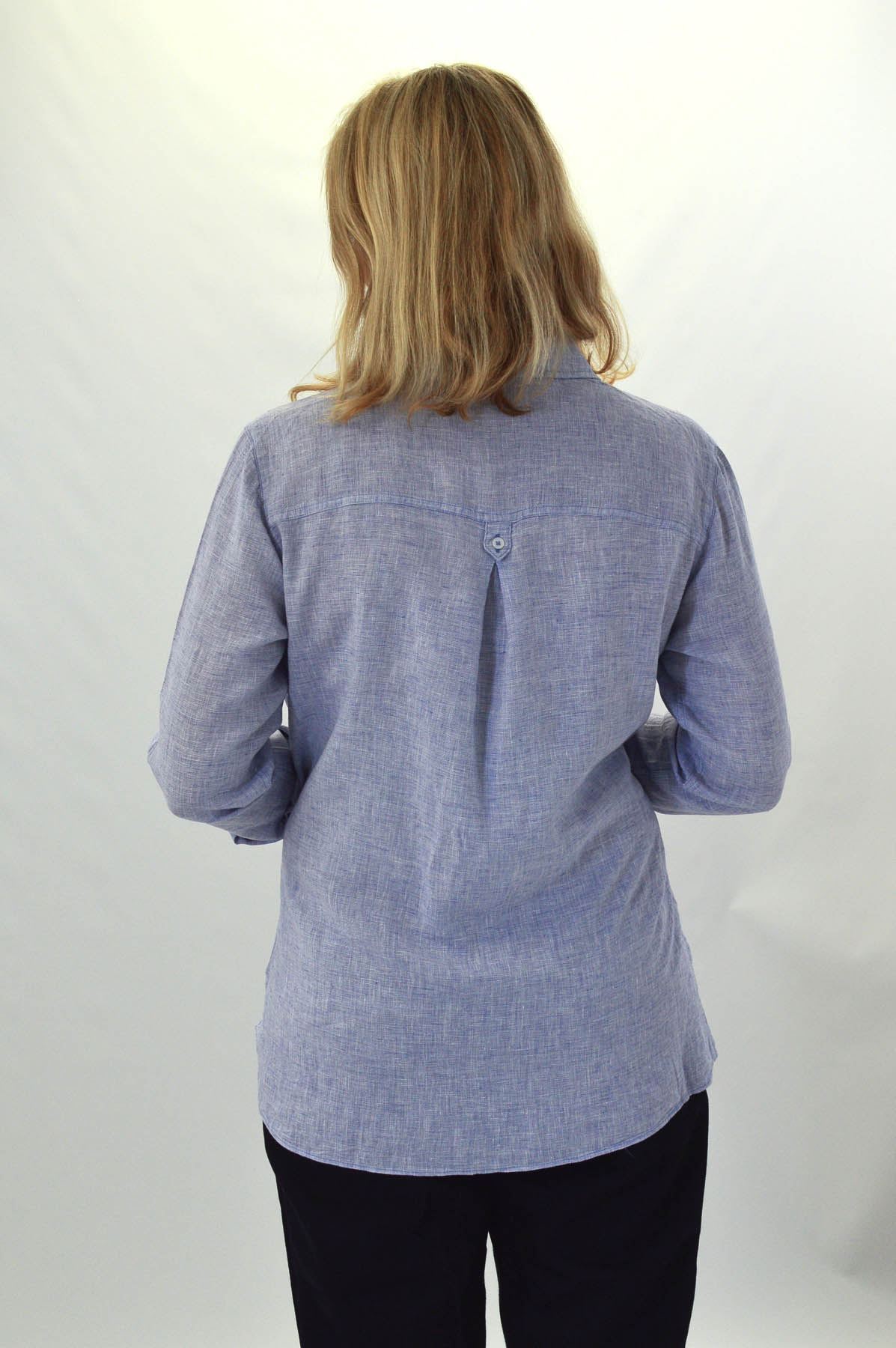 F/&F Pale Blue Linen Shirt Long Sleeves Tabs Breast Pockets Size 6-22