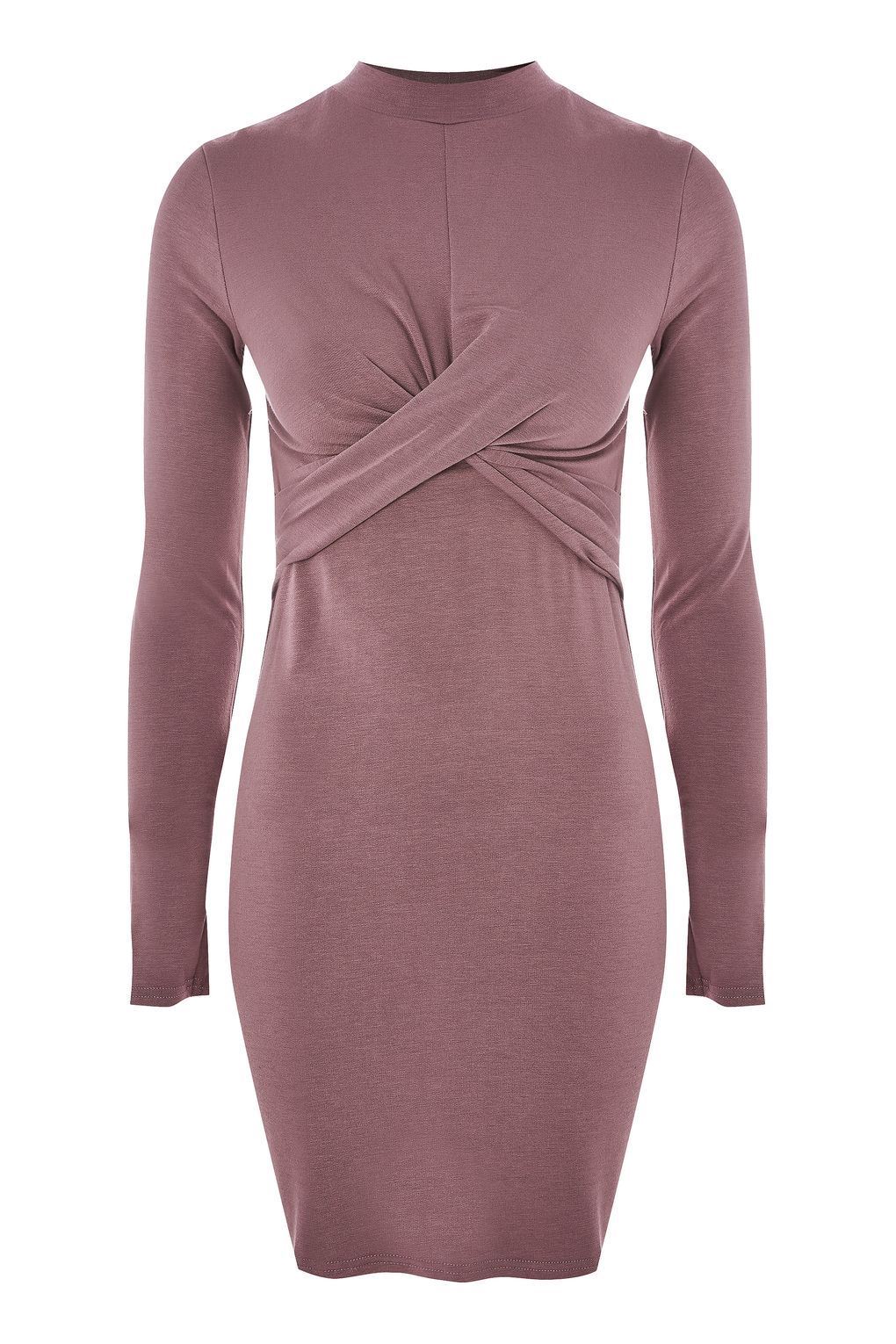 Nouveau Ex Topshop rose poudré col haut Cross Wrap Midi robe manches longues Taille 4-16