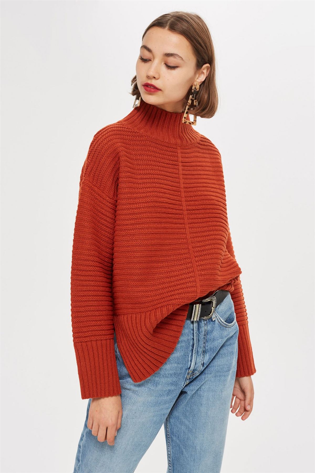 TOPSHOP Funnel Neck Rib Knit Weekend Casual Jumper Side SplitsSALERRP £36