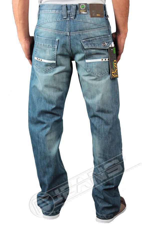 New Mens Enzo Ez156 Straight Leg Light Stonewash Jeans Sizes 28-42