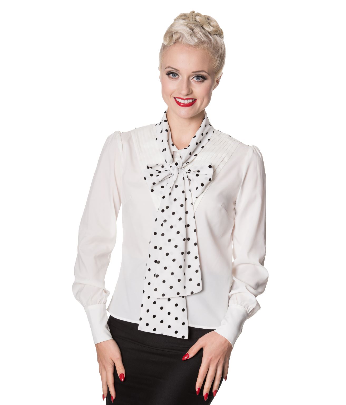 Banned Apparel Sent With Love Tie Neck Vintage Retro Polka Dot Blouse