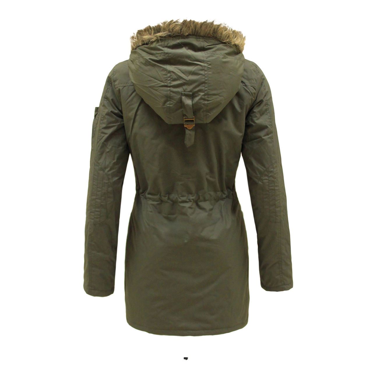 Laidies womens faux fur hooded military parka manteau zippé chaud veste d/'hiver 8-16
