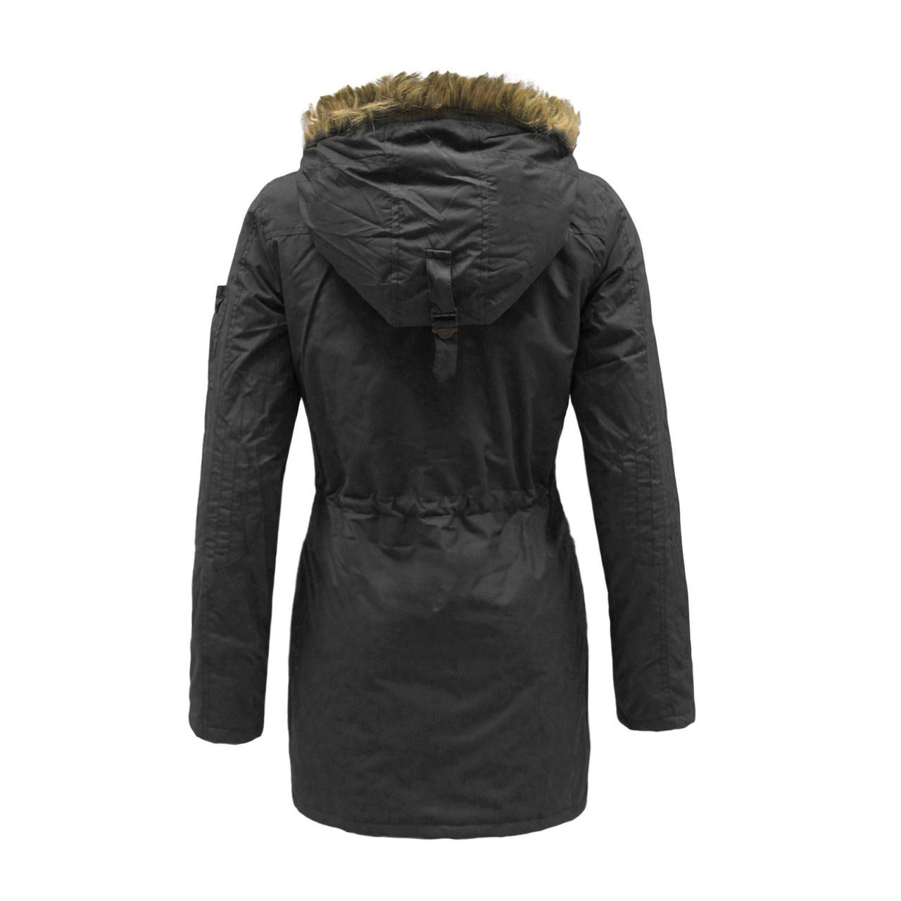 Laidies womens faux fur hooded military parka manteau zippé chaud veste d/'hiver 8-16
