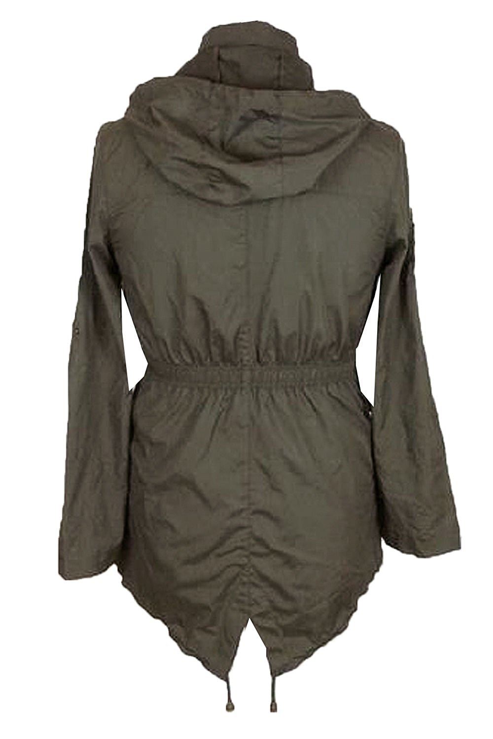 Ladies Mac Military Badge Hooded Waterproof Showerproof Raincoat Jacket 8-24
