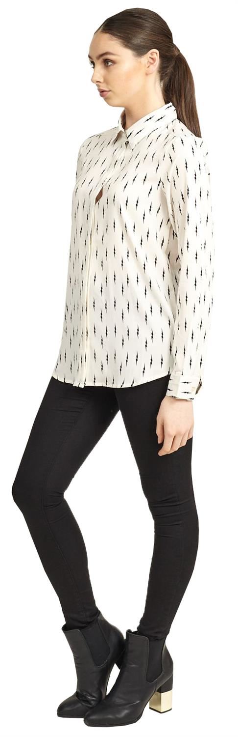 Ladies Plus Size Lightning Bolt Design Print Collar Long Sleeve Shirt Top 16-22