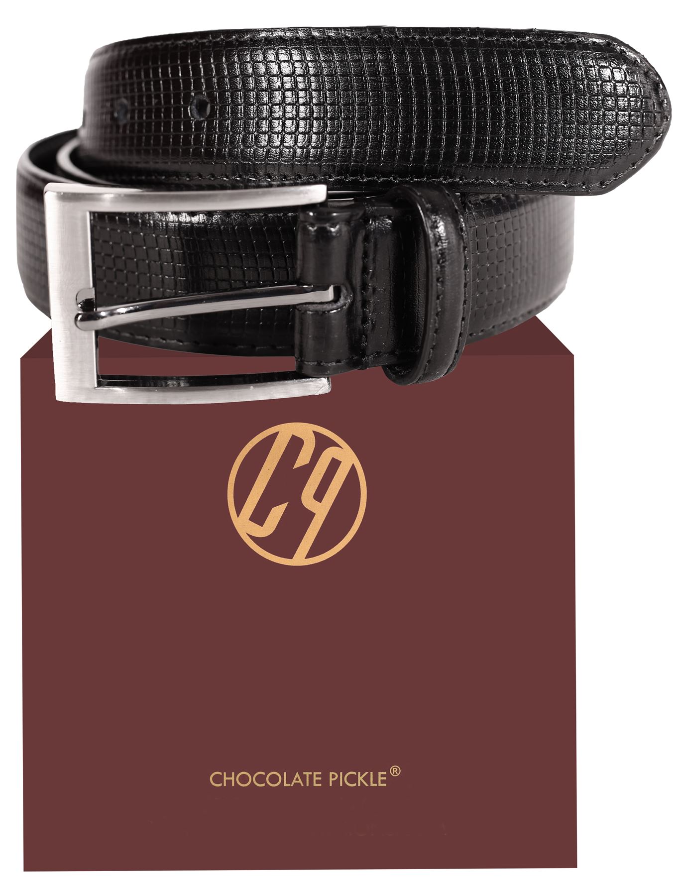New Mens Genuine Leather Check Pattern Pin Buckle 35mm Width Belts