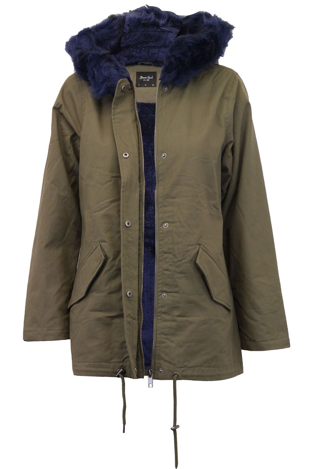 New Ladies Multicolor Fleece Lined Fur Hooded Winter Coat Parka Jackets 8-16