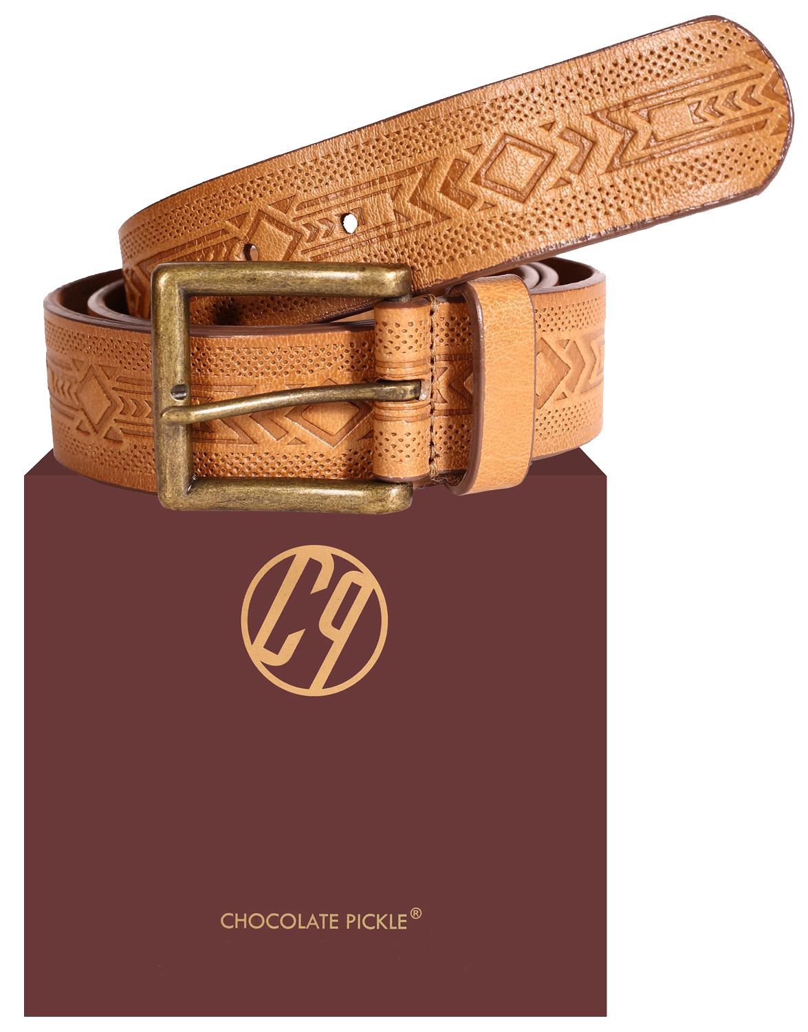 New Mens Tan Embossed Leather Belt Tooling Leather Pattern Belts