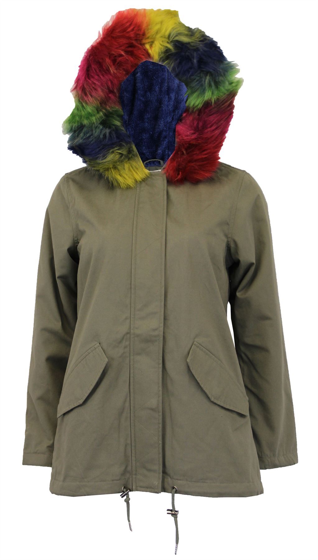 New Ladies Multicolor Fleece Lined Fur Hooded Winter Coat Parka Jackets 8-16