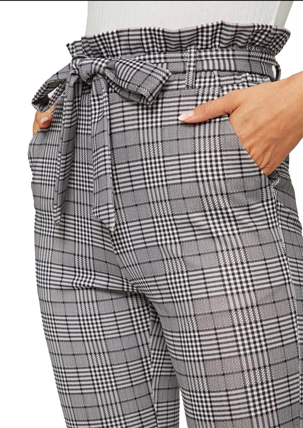 Ladies Hounds Tooth Tartan Scacchi Sacchetto di carta Ruffle frill Pantaloni Con Cintura