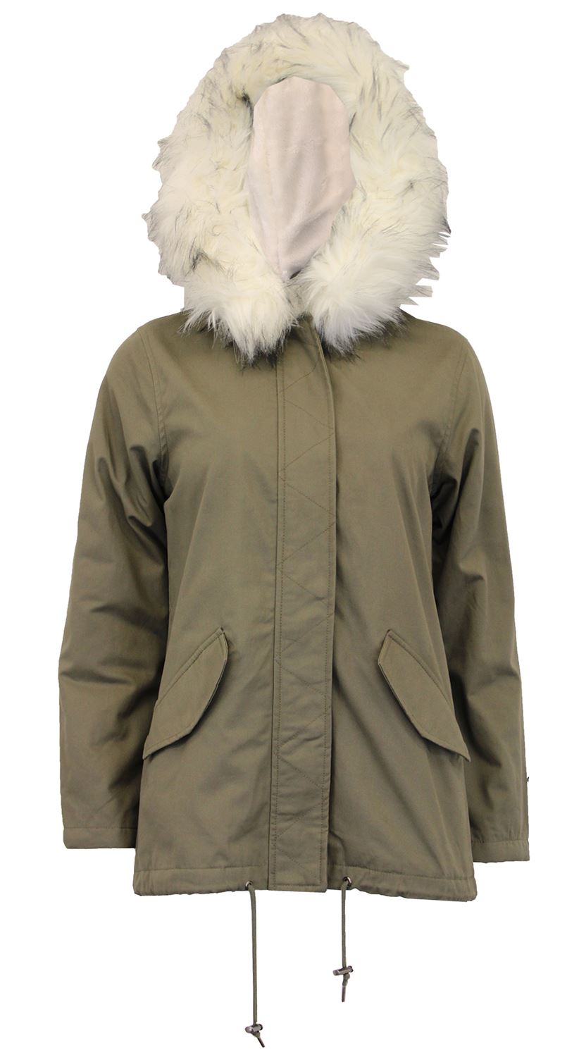 New Ladies Multicolor Fleece Lined Fur Hooded Winter Coat Parka Jackets 8-16