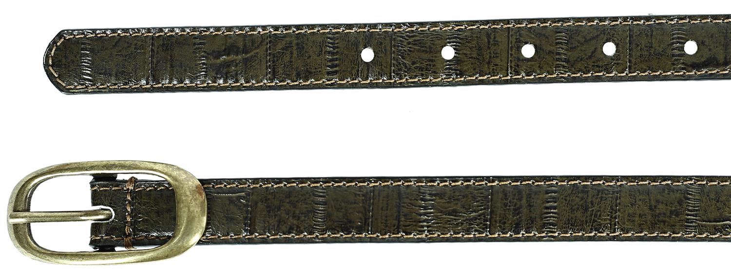 NUOVA donna premium in pelle 25mm Wide Oliva ELF stampa Cinture Fibbia in Ottone anticato