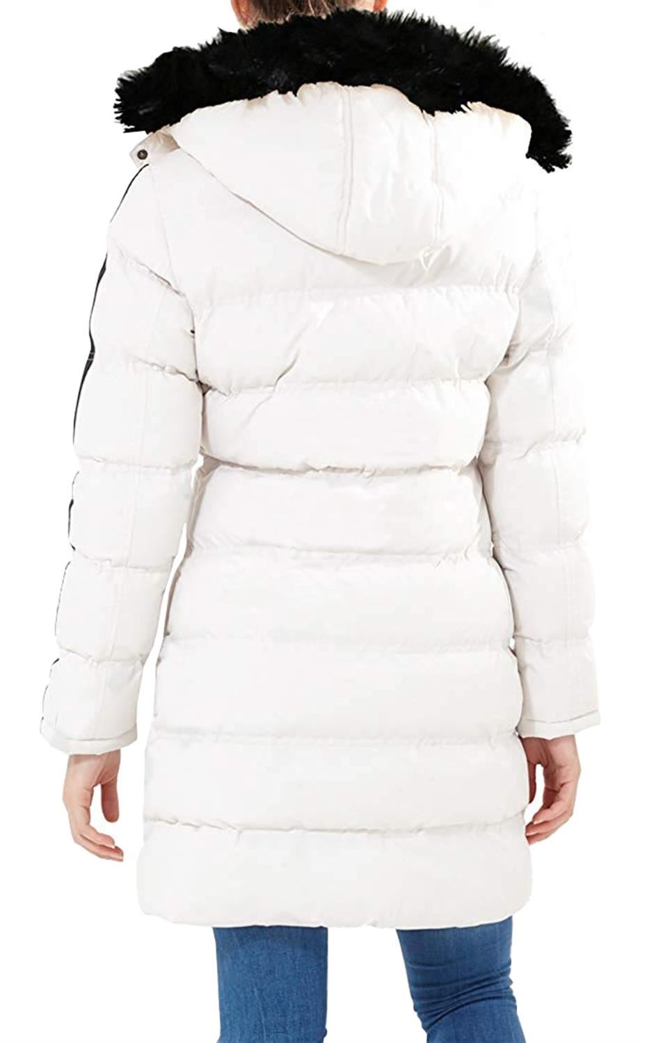 NUOVA linea donna lungo imbottito pelliccia sint con Cappuccio Puffer Giacca Invernale Cappotto Parka