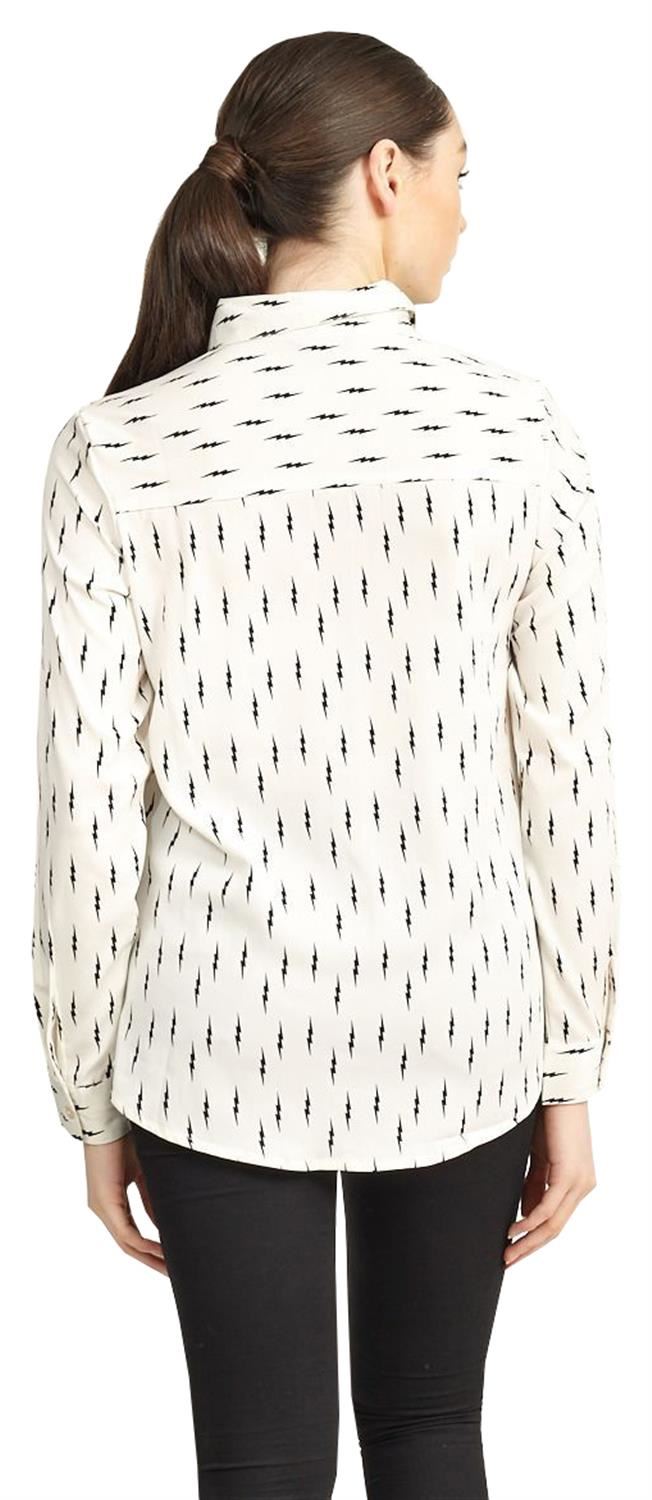 Ladies Plus Size Lightning Bolt Design Print Collar Long Sleeve Shirt Top 16-22