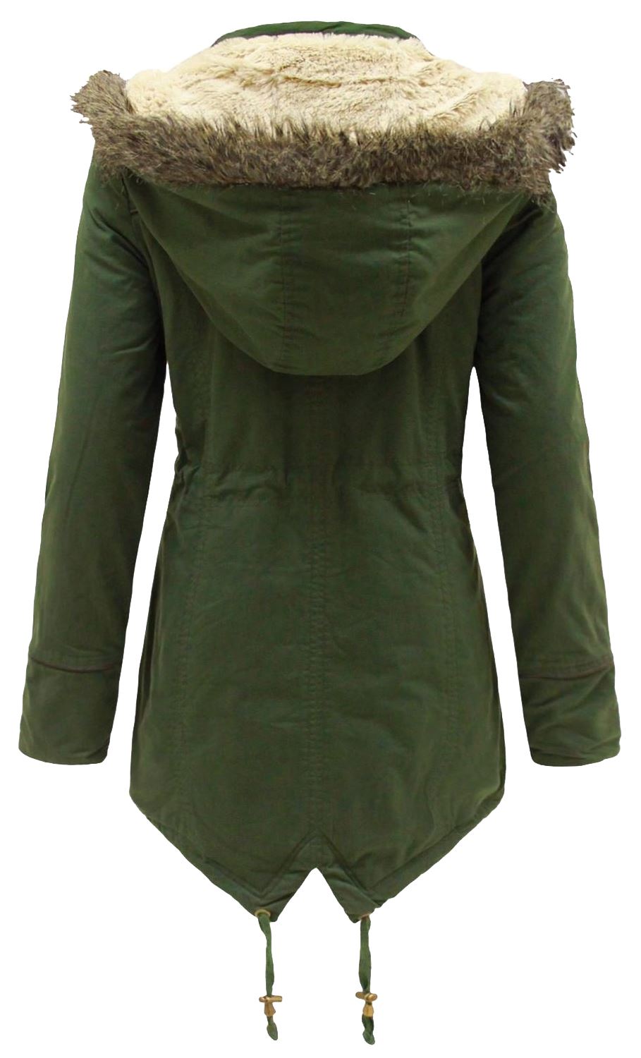 New Womens Fish Tail Hem Padded Jacket Oversized Fur Hood Parka Coats 10-26