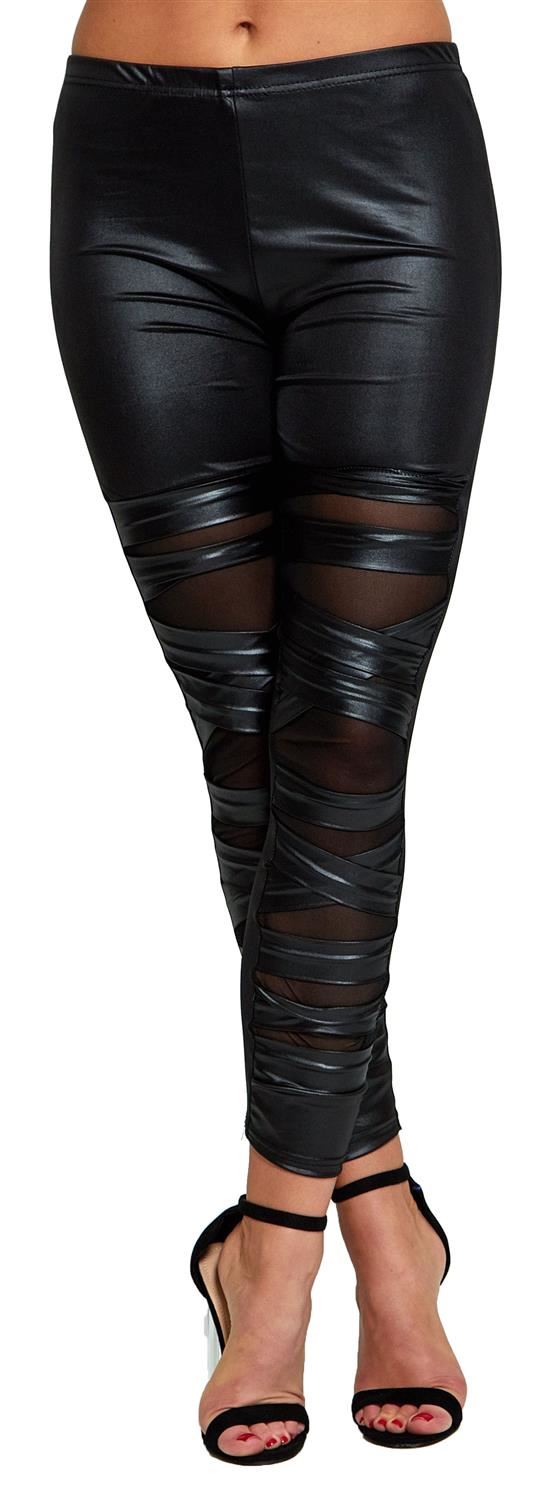 New Womens Ripped Ruched Mesh Cross Skinny Stretchy Leggings Trousers 8-14