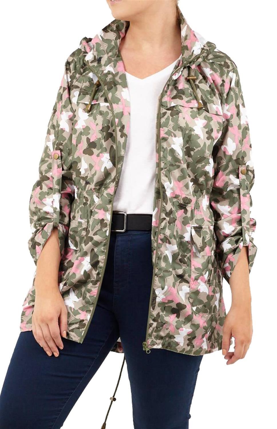 Ladies Plain Printed Showerproof Mac Parka Hooded Fishtail Raincoats Jackets