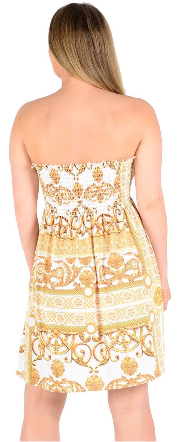 New Womens Printed Gathered Sheering Boobtube Flared Swing Dress Top 8-26