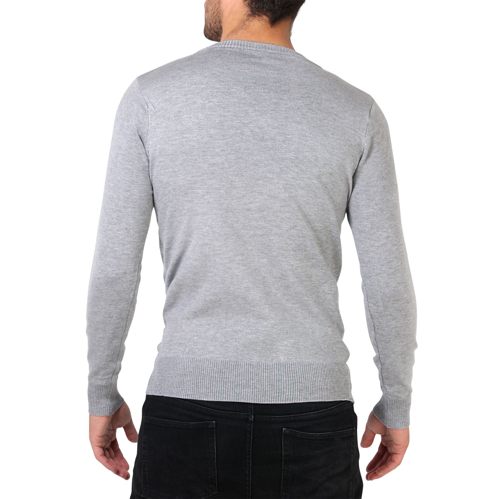Herren Pullover V-Ausschnitt Weiche Baumwolle Einfarbig Strick Basic M L XL XXL
