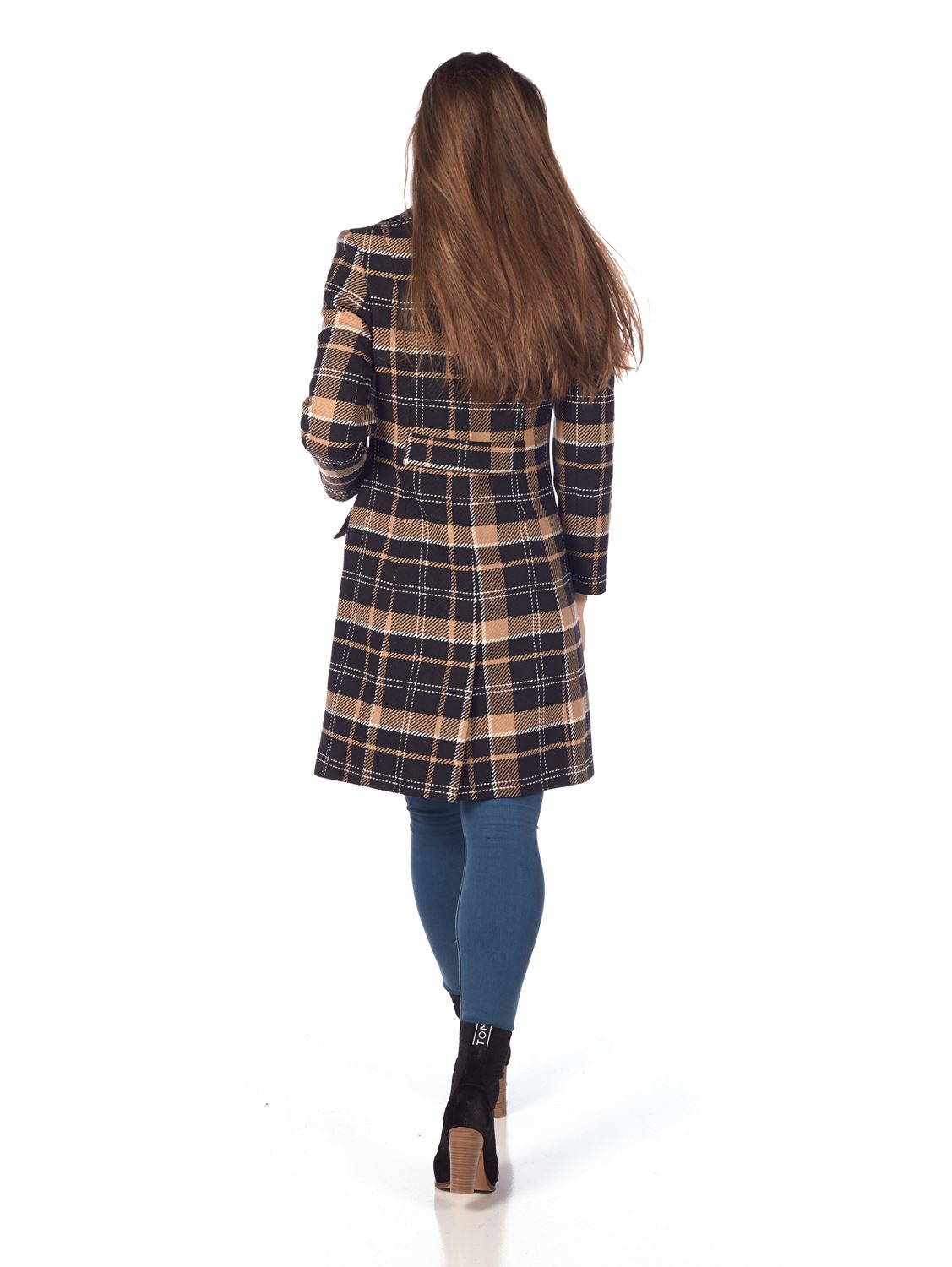 De La Creme Women/'s Tartan Check Double Breasted Coat